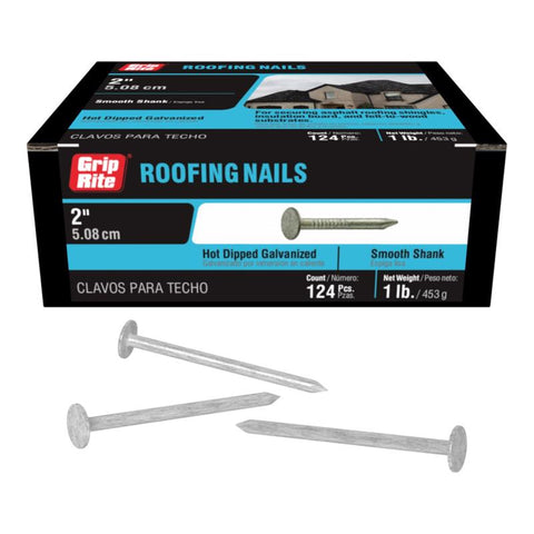 Grip-Rite 2 in. Roofing Hot-Dipped Galvanized Steel Nail Flat Head 1 lb (Pack of 12)