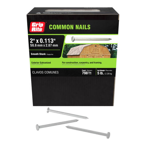 Grip-Rite 6D 2 in. Common Hot-Dipped Galvanized Steel Nail Flat Head 5 lb (Pack of 6)
