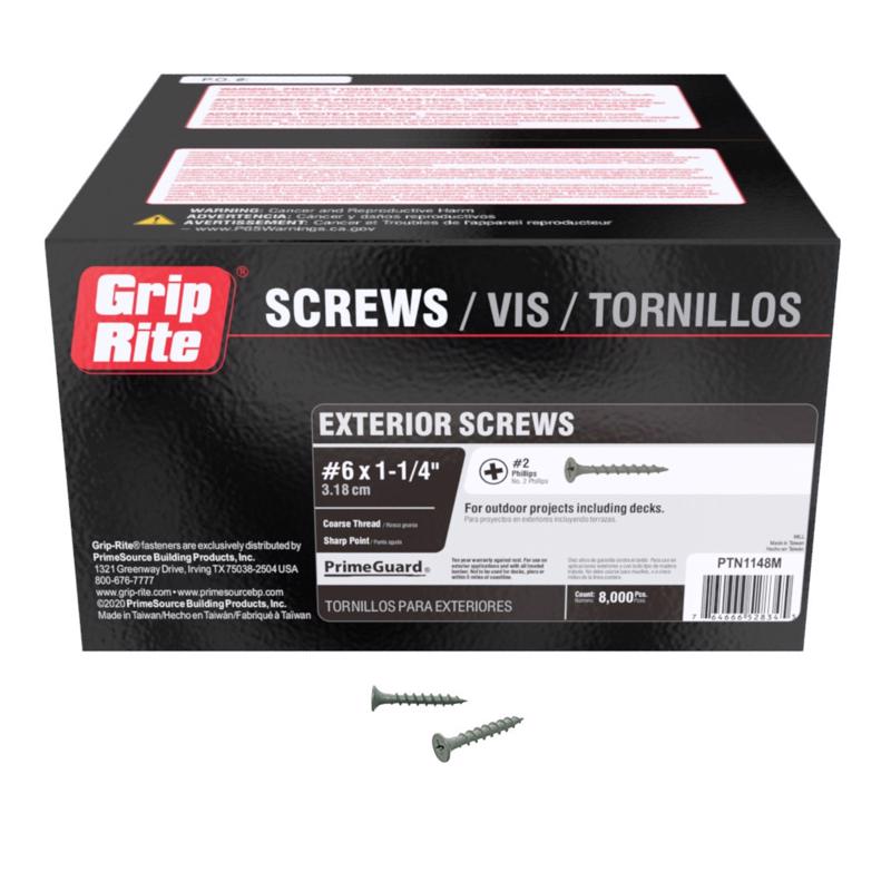 Grip-Rite No. 6 wire X 1-1/4 in. L Phillips Flat Head Coarse Exterior Screws