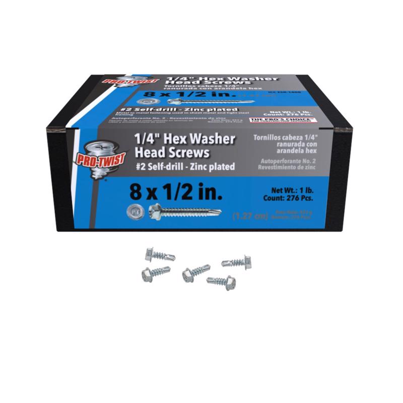 Grip-Rite Pro-Twist No. 8 Sizes X 1/2 in. L Hex Hex Washer Head Sheet Metal Screws