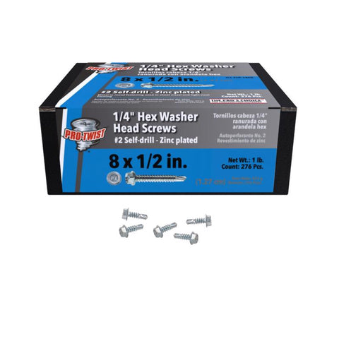 Grip-Rite Pro-Twist No. 8 Sizes X 1/2 in. L Hex Hex Washer Head Sheet Metal Screws