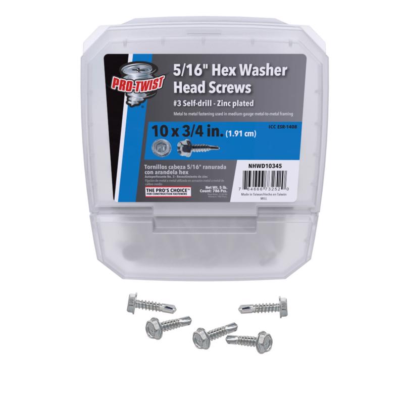 Grip-Rite Pro-Twist No. 10 Sizes X 3/4 in. L Hex Hex Washer Head Sheet Metal Screws
