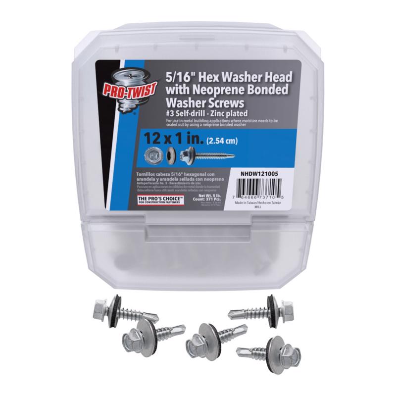 Grip-Rite Pro-Twist No. 12 Sizes X 1 in. L Hex Hex Head Screws w/Washers 5 lb 79 pk