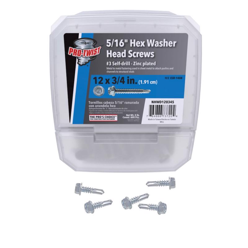 Grip-Rite Pro-Twist No. 12 Sizes X 3/4 in. L Hex Washer Head Sheet Metal Screws
