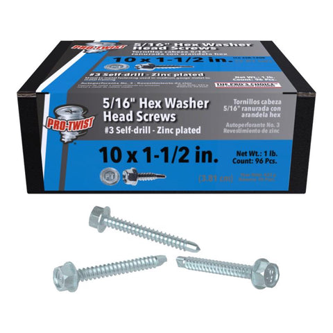 Grip-Rite Pro-Twist No. 10 Sizes X 1-1/2 in. L Hex Hex Head Sheet Metal Screws