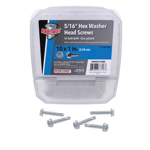 Grip-Rite Pro-Twist No. 10 Sizes X 1 in. L Hex Hex Head Sheet Metal Screws