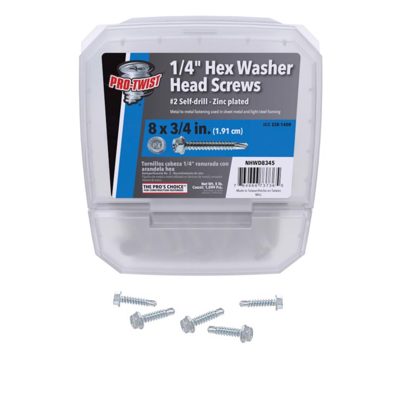 Grip-Rite Pro-Twist No. 8 Sizes X 3/4 in. L Hex Washer Head Sheet Metal Screws
