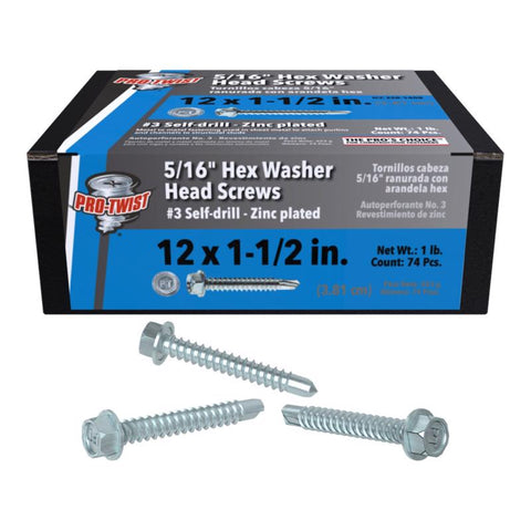 Grip-Rite Pro-Twist No. 12 Sizes X 1-1/2 in. L Hex Hex Washer Head Sheet Metal Screws