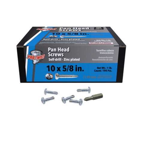 Tornillos para lámina de metal con cabeza plana de cruz Grip-Rite Pro-Twist, No. 10, 5/8 pulg. de largo, 1 libra