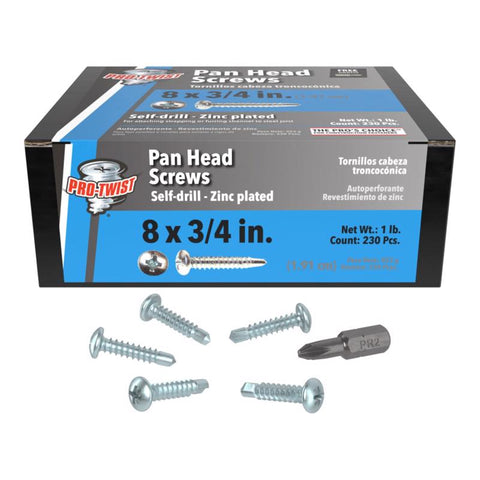 Grip-Rite Pro-Twist No. 8 Sizes X 3/4 in. L Phillips Pan Head Sheet Metal Screws 1 lb