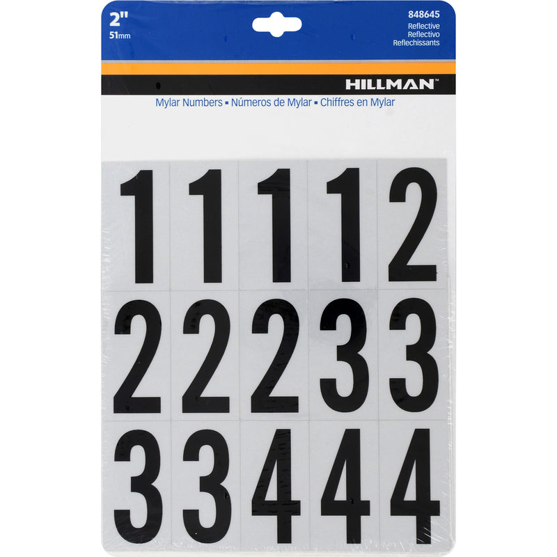 HILLMAN 2 in. Reflective Black Vinyl Self-Adhesive Number Set 0-9 35 pc (Pack of 6)