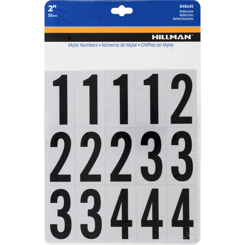 HILLMAN 2 in. Reflective Black Vinyl Self-Adhesive Number Set 0-9 35 pc (Pack of 6)