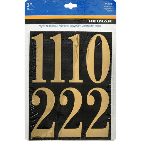 HILLMAN 3 in. Reflective Gold Vinyl Self-Adhesive Number Set 0-9 26 pc (Pack of 6)