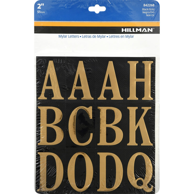 HILLMAN 2 in. Reflective Gold Vinyl Self-Adhesive Letter Set A-Z 52 pc (Pack of 6)