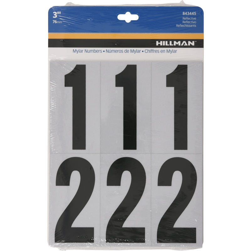 HILLMAN 3 in. Reflective Black Vinyl Self-Adhesive Number Set 0-9 26 pc (Pack of 6)