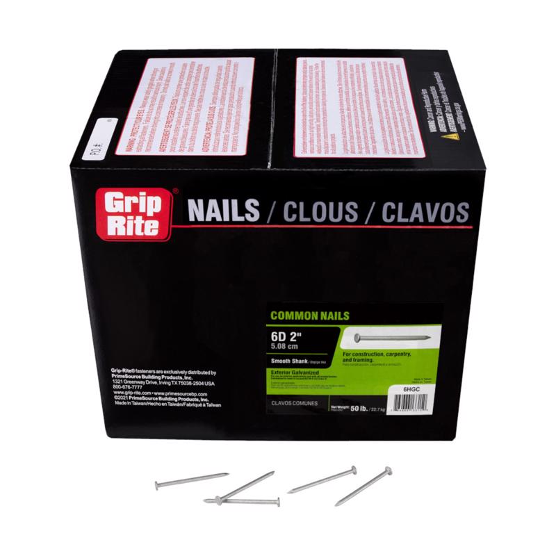Grip-Rite 6D 2 in. Common Hot-Dipped Galvanized Steel Nail Flat Head 50 lb