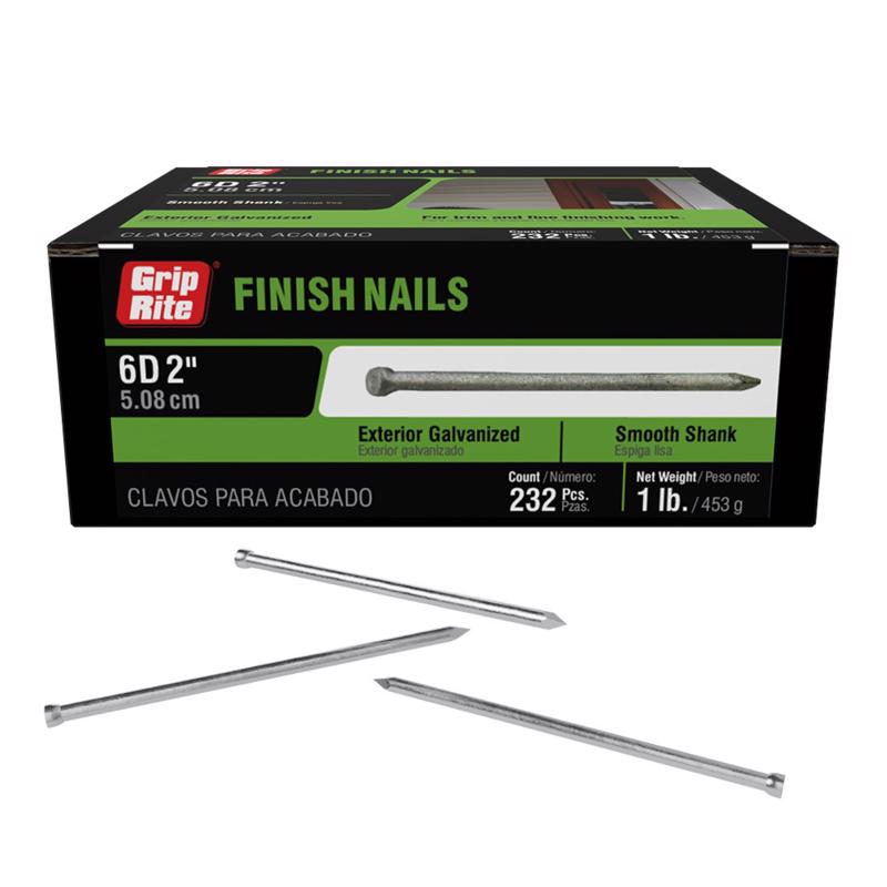 Grip-Rite 6D 2 in. Finishing Hot-Dipped Galvanized Steel Nail Brad Head 1 lb (Pack of 12)