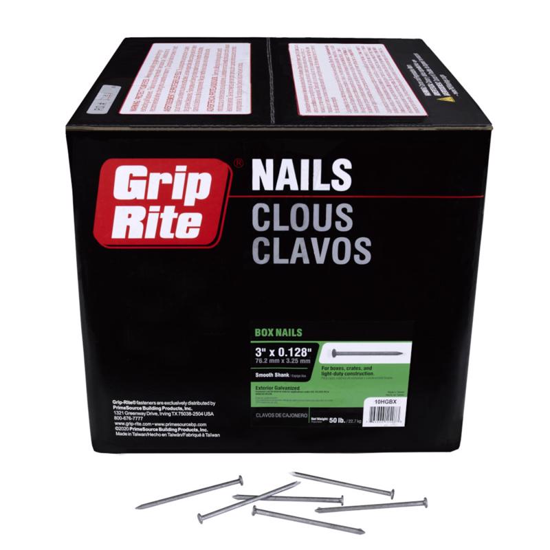 Grip-Rite 10D 3 in. Box Hot-Dipped Galvanized Steel Nail Flat Head 50 lb