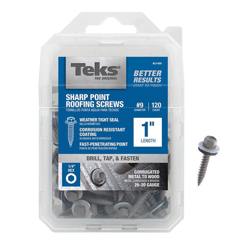 Teks No. 9 in. X 1 in. L Hex Drive Hex Washer Head Self Tapping Roofing Screws