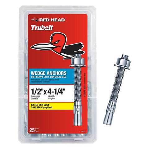 Red Head 1/2 in. D X 4.1/4 in. L Steel Hex Head Wedge Anchor 25 pk