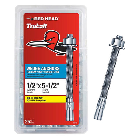 Red Head 1/2 in. D X 5.5 in. L Steel Hex Head Wedge Anchor 25 pk