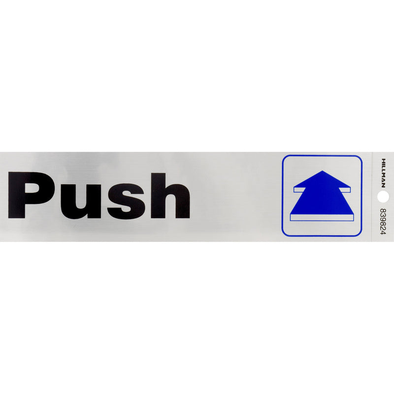 HILLMAN English Silver Push/Pull Decal 2 in. H X 8 in. W (Pack of 6)