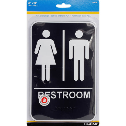 HILLMAN English Black Restroom Plaque 9 in. H X 6 in. W (Pack of 3)