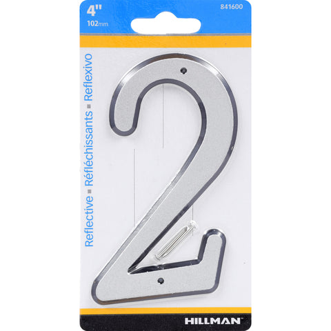 HILLMAN 4 in. Reflective Silver Plastic Nail-On Number 2 1 pc (Pack of 3)