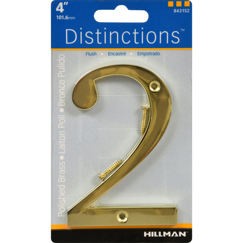 HILLMAN Distinctions 4 in. Gold Zinc Die-Cast Screw-On Number 2 1 pc (Pack of 3)