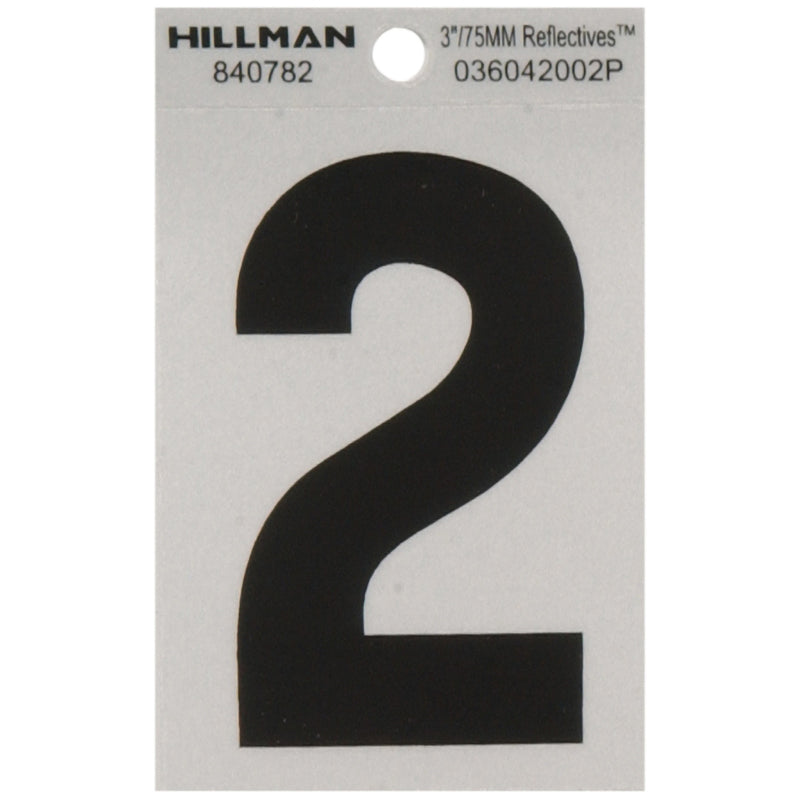 HILLMAN 3 in. Reflective Black Vinyl Self-Adhesive Number 2 1 pc (Pack of 6)