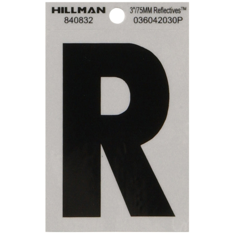 HILLMAN 3 in. Reflective Black Vinyl Self-Adhesive Letter R 1 pc (Pack of 6)
