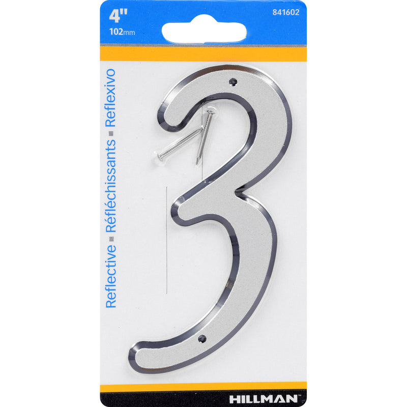 HILLMAN 4 in. Reflective Silver Plastic Nail-On Number 3 1 pc (Pack of 3)