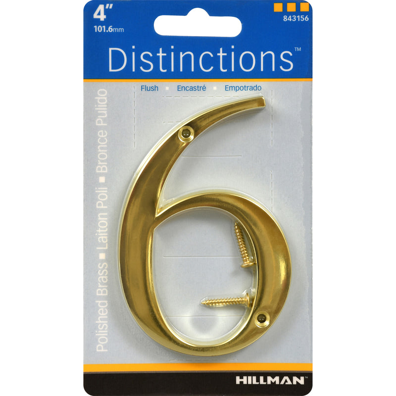 HILLMAN Distinctions 4 in. Gold Zinc Die-Cast Screw-On Number 6 1 pc (Pack of 3)