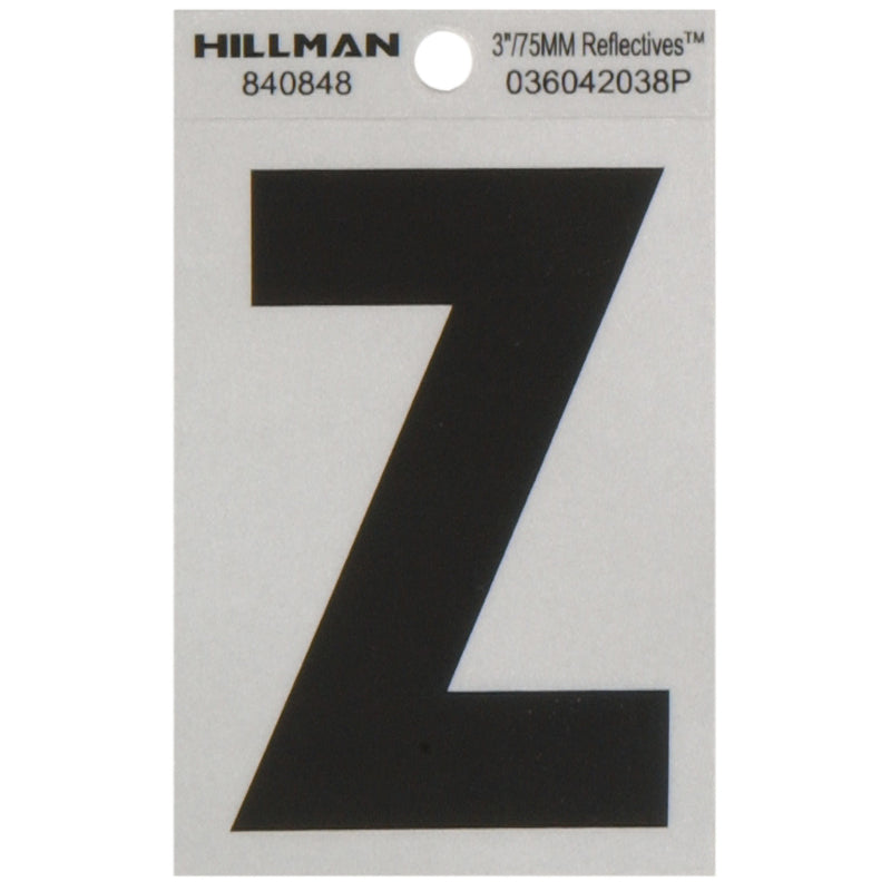 HILLMAN 3 in. Reflective Black Vinyl Self-Adhesive Letter Z 1 pc (Pack of 6)