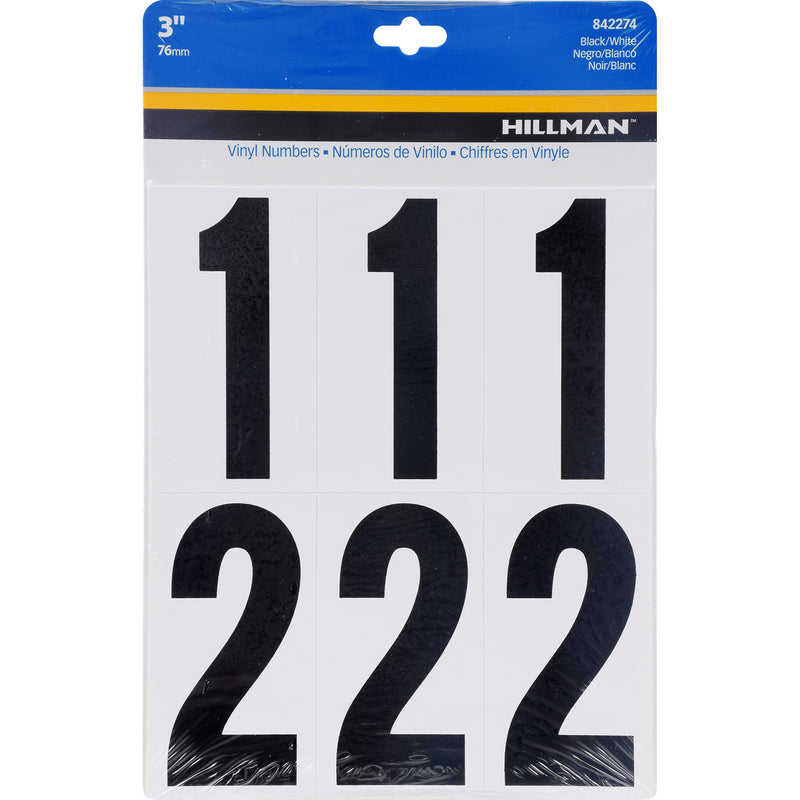 HILLMAN 3 in. Black Plastic/Vinyl Self-Adhesive Number Set 0-9 27 pc (Pack of 6)