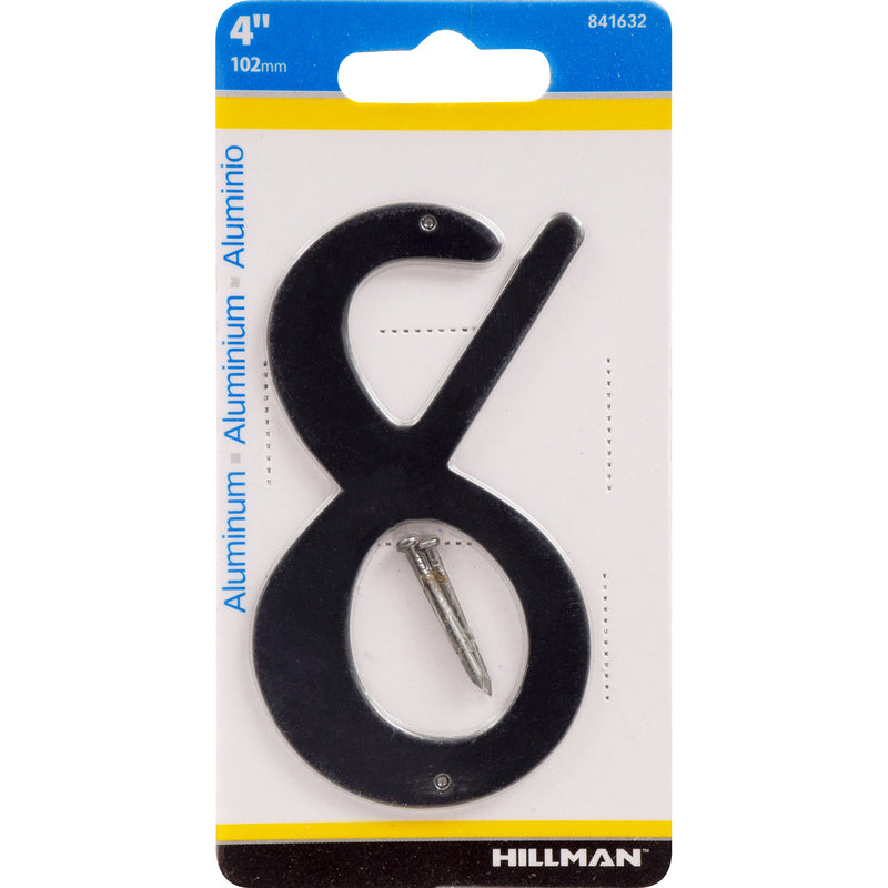 HILLMAN 4 in. Black Aluminum Nail-On Number 8 1 pc (Pack of 3)