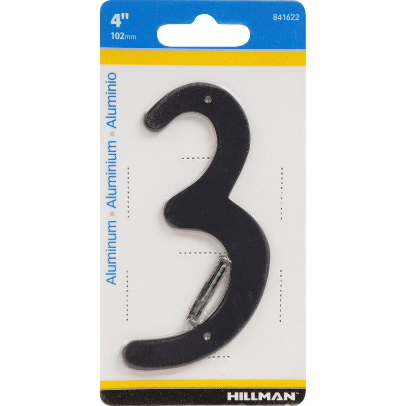 HILLMAN 4 in. Black Aluminum Nail-On Number 3 1 pc (Pack of 3)