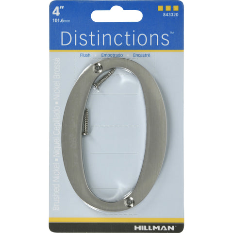 HILLMAN Distinctions 4 in. Silver Zinc Die-Cast Screw-On Number 0 1 pc (Pack of 3)