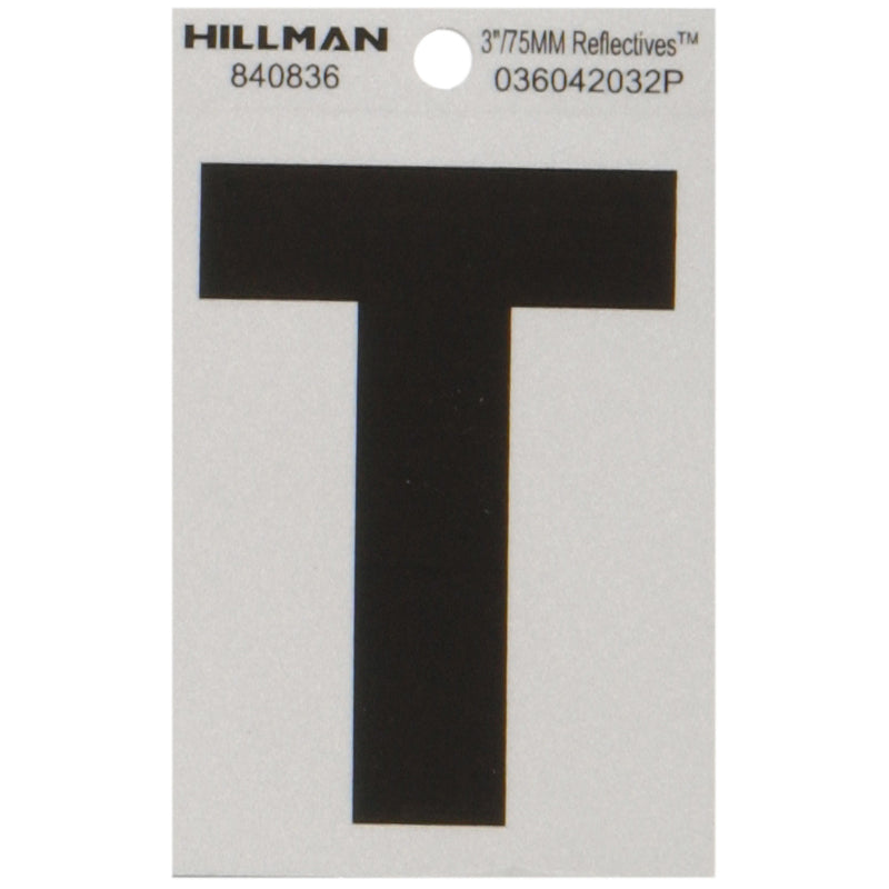 HILLMAN 3 in. Reflective Black Vinyl Self-Adhesive Letter T 1 pc (Pack of 6)