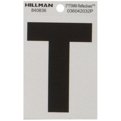 HILLMAN 3 in. Reflective Black Vinyl Self-Adhesive Letter T 1 pc (Pack of 6)