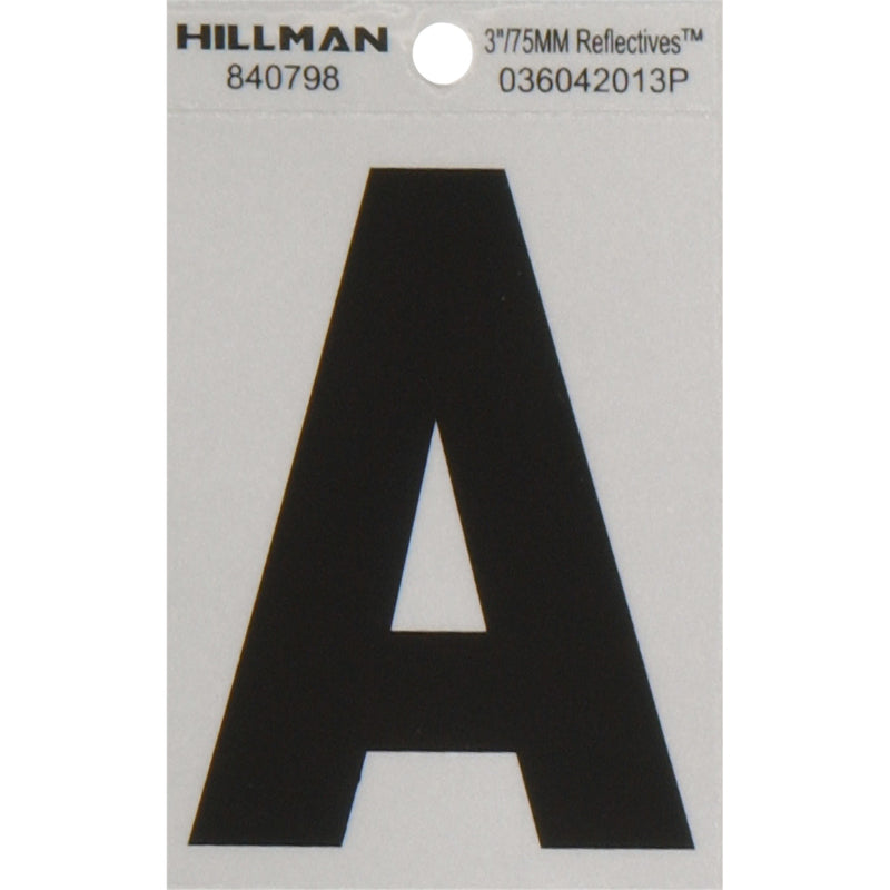 HILLMAN 3 in. Reflective Black Vinyl Self-Adhesive Letter A 1 pc (Pack of 6)