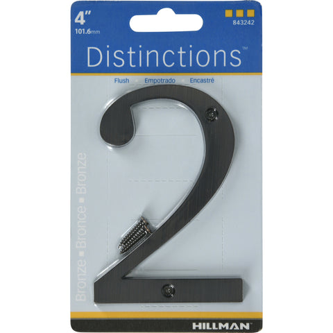 HILLMAN Distinctions 4 in. Bronze Zinc Die-Cast Screw-On Number 2 1 pc (Pack of 3)
