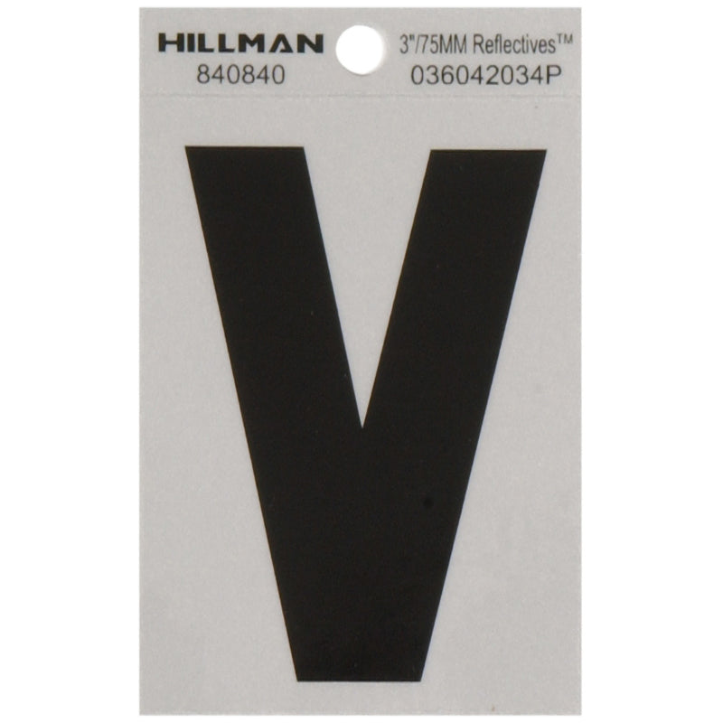 HILLMAN 3 in. Reflective Black Vinyl Self-Adhesive Letter V 1 pc (Pack of 6)