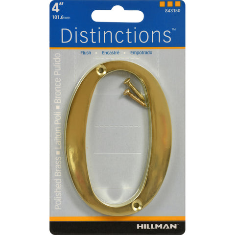 HILLMAN Distinctions 4 in. Gold Zinc Die-Cast Screw-On Number 0 1 pc (Pack of 3)