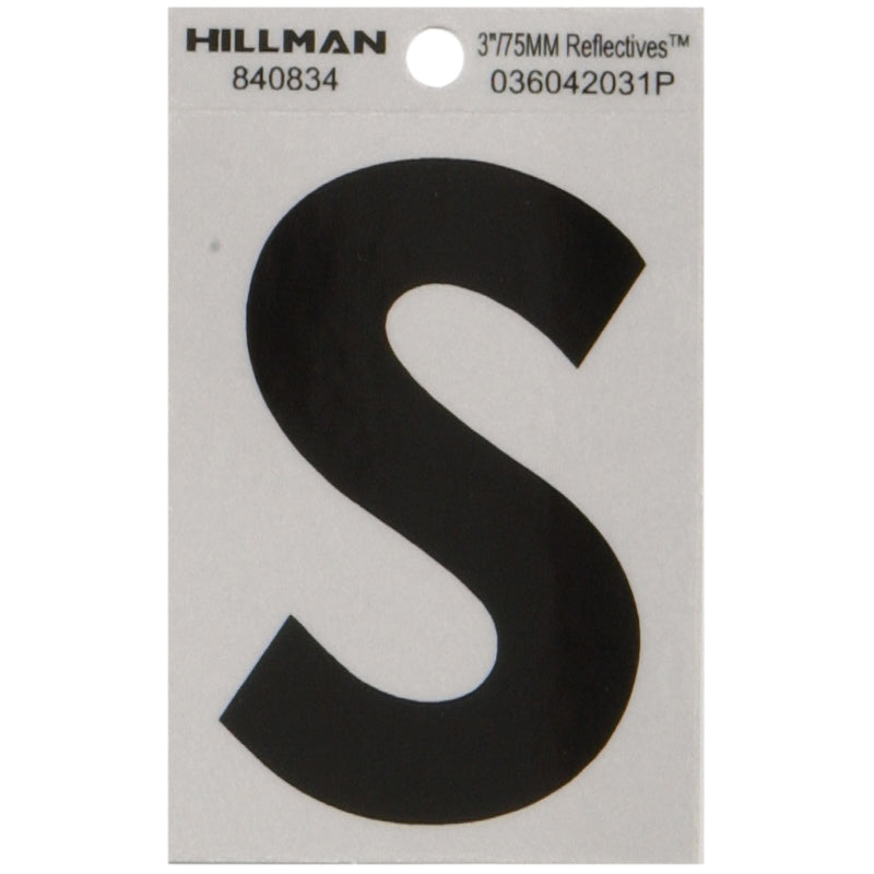 HILLMAN 3 in. Reflective Black Vinyl Self-Adhesive Letter S 1 pc (Pack of 6)