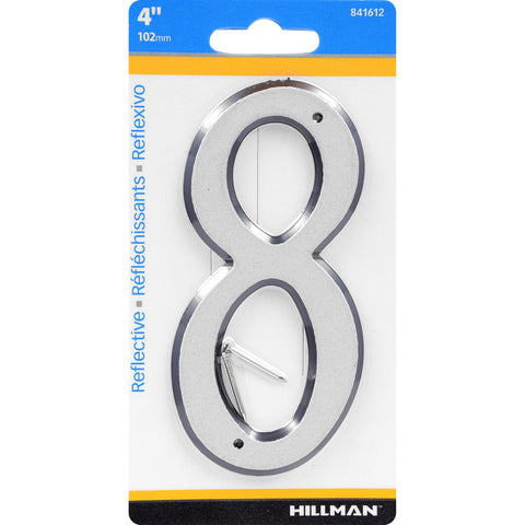 HILLMAN 4 in. Reflective Silver Plastic Nail-On Number 8 1 pc (Pack of 3)