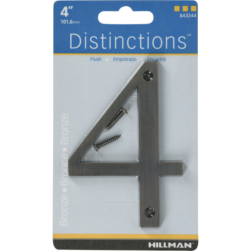HILLMAN Distinctions 4 in. Bronze Zinc Die-Cast Screw-On Number 4 1 pc (Pack of 3)