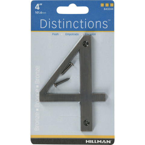 HILLMAN Distinctions 4 in. Bronze Zinc Die-Cast Screw-On Number 4 1 pc (Pack of 3)