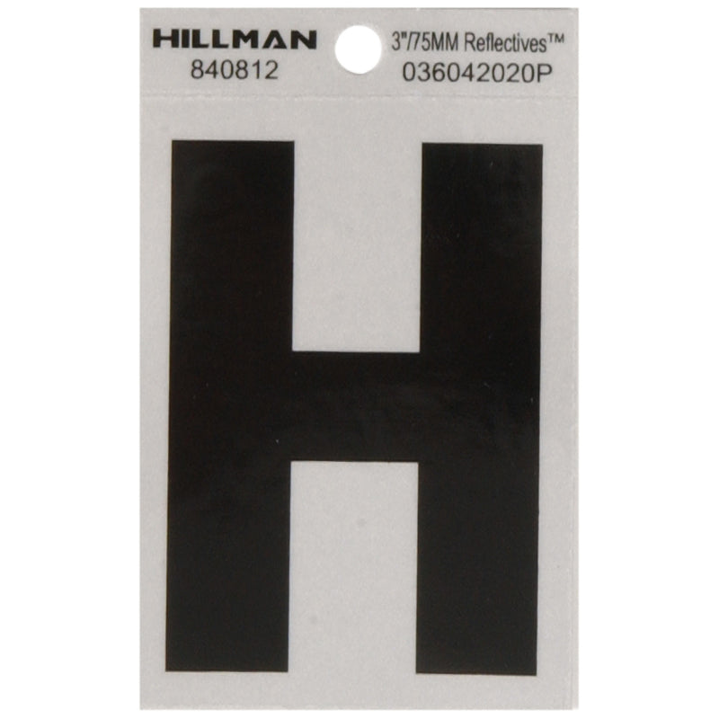 HILLMAN 3 in. Reflective Black Vinyl Self-Adhesive Letter H 1 pc (Pack of 6)