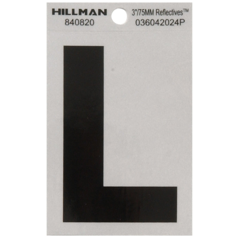 HILLMAN 3 in. Reflective Black Vinyl Self-Adhesive Letter L 1 pc (Pack of 6)
